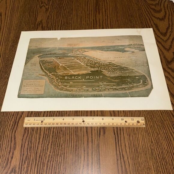 Vintage Laminated Birds-Eye View Map: Black Point Beach Club Property Niantic CT - Picture 1 of 8